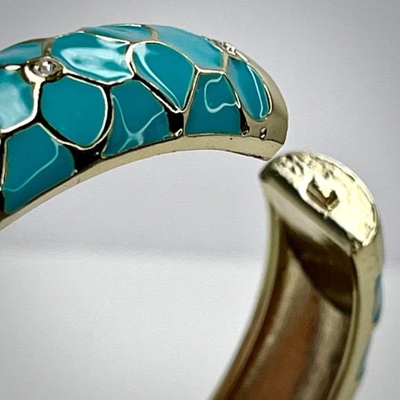 Tommy Bahama B28439 Blue Enamel Bangle Bracelet Curacao Moroccan Tile Gems Gold - Picture 8 of 13